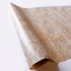Kraft Paper Disposable Table Runner Roll - White Leaves - 20” x 10 yards